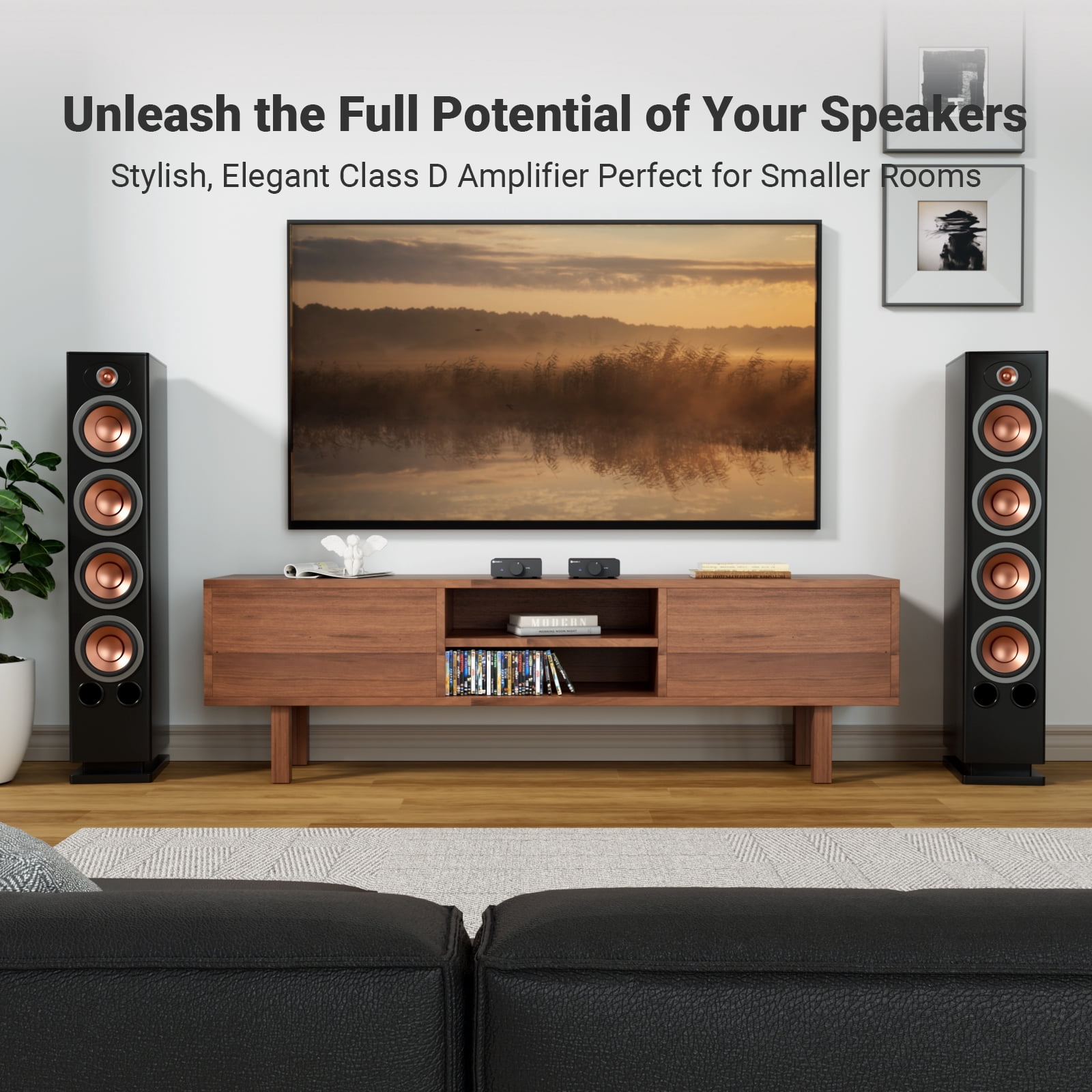 Fosi Audio Stereo Amplifier, 300W x2, TPA3255 Class D Mini Amp for Passive Speakers, Home Theater, 32V Power Supply