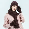thumbnail image 2 of PMVFHDE Couples Winter Thickened Warm Scarf Hat Gloves Set Solid Color Ribbed Knit Wool Cap Neck Warmer Three-Piece Warm Set Red, 2 of 4