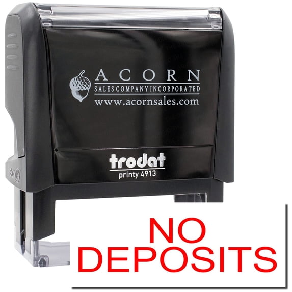 Large Self-Inking No Deposits Stamp, Trodat Printy 4913, Press and Print Stamping, Impression Size 7/8" x 2-1/4", Up to 10,000 Impressions - Red Ink