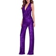 thumbnail image 1 of Gibobby Vestidos de noche Mono para mujer, pantalones rectos brillantes, sexys, elegantes, mono, ropa de noche para discoteca(Morado, M), 1 of 5