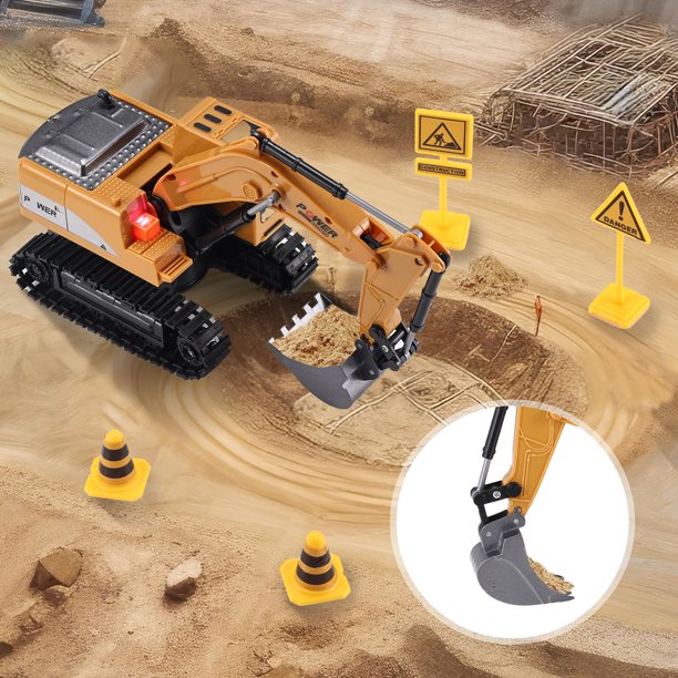 Excavadora RC Con Control Remoto Para Niños – 5 Canales, Luces LED, Ideal Para 3 A 8 Años