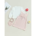 thumbnail image 4 of Bagilaanoe 2Pcs Toddler Baby Girls Dress Set White Long Sleeve Pullover Tops + Pink Suspender Skirt with Crossbody Bag 1T 2T 3T 4T 5T 6T Kids Casual Outfits, 4 of 8