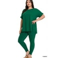 thumbnail image 3 of Zenana Plus Size Round Neck Brushed DTY Microfier Short Sleeve Hi-Low Hem & Full Length Leggings Loungewear Set, 3 of 5