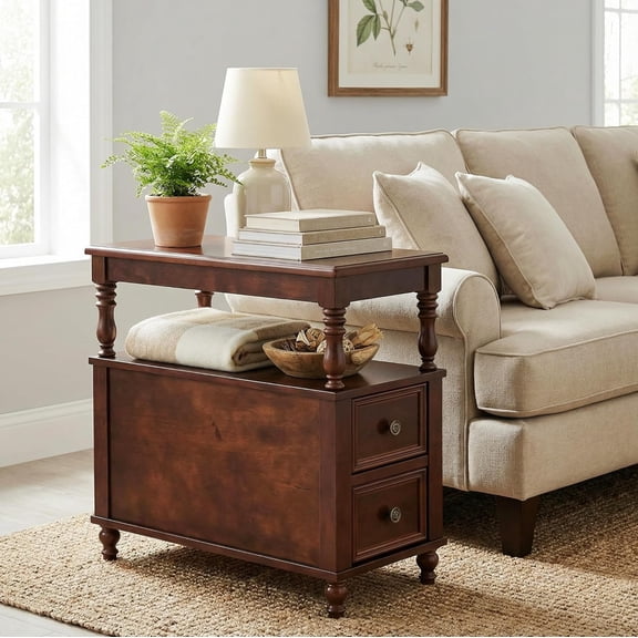 Tribesigns Wood End Table with 2 Drawers, Mid-Century Wooden Side Table for Living Room, Easy to Assemble