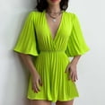 thumbnail image 2 of Summer 2024 Women Dressy Casual Romper Shorts Flare Half Sleeve Deep V Neck Pleated Sexy Jumpsuits Short Onesies (XXL, Yellow), 2 of 6