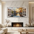 thumbnail image 3 of Open Window Canvas Wall Art - Autumn European Street with River Landscape Paintings, Modern Horizontal Canvas Prints for Living Room Bedroom Home Decor, 3 of 7