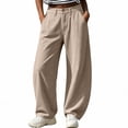 thumbnail image 6 of SuTry Women's Pants Button Fly Mid Rise Barrel Wide Leg Jeans Stitched Detail Side Pockets Relaxed Baggy Casual Cotton Blend Trousers, 6 of 7