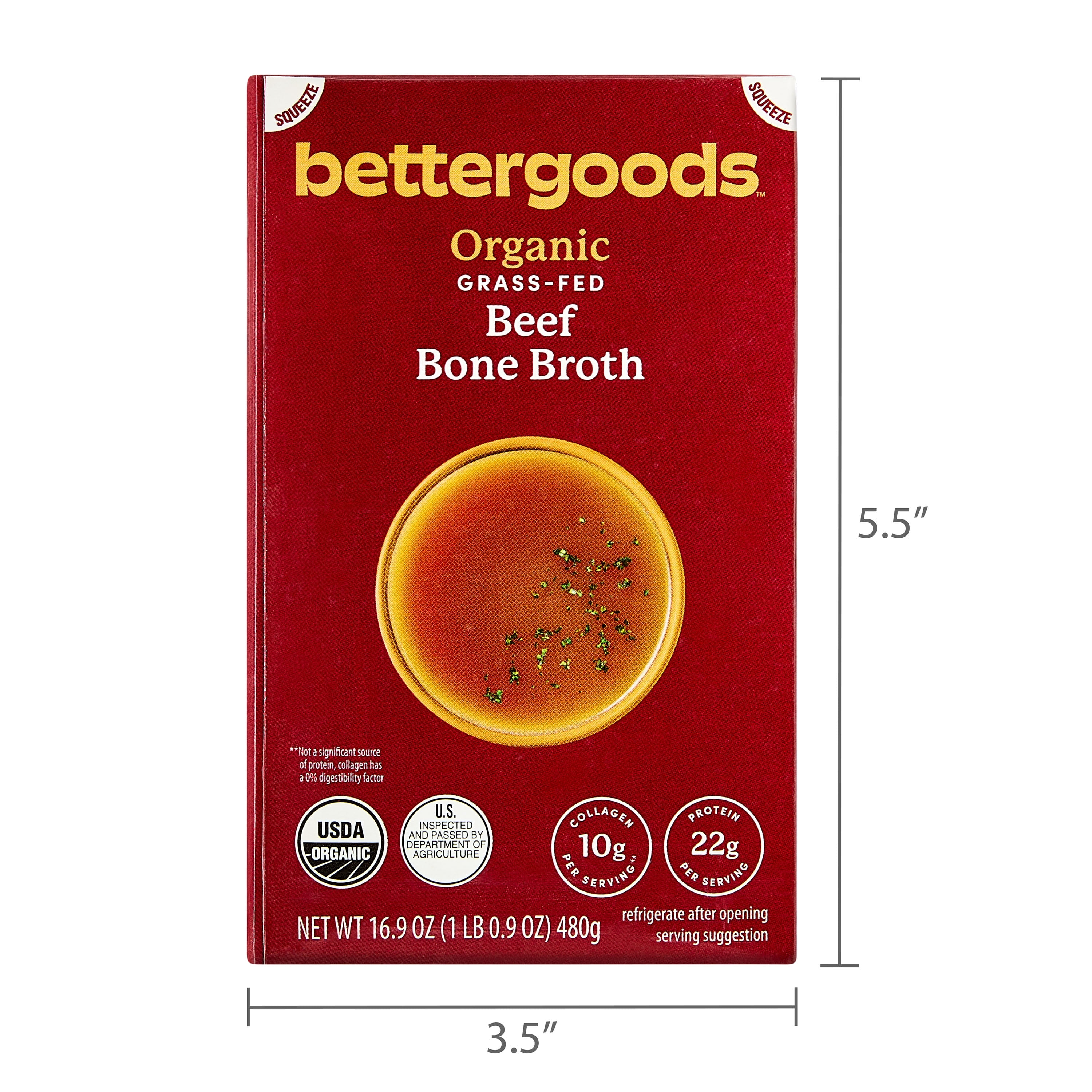 bettergoods Organic Grass Fed Beef Bone Broth, 16.9 oz Carton