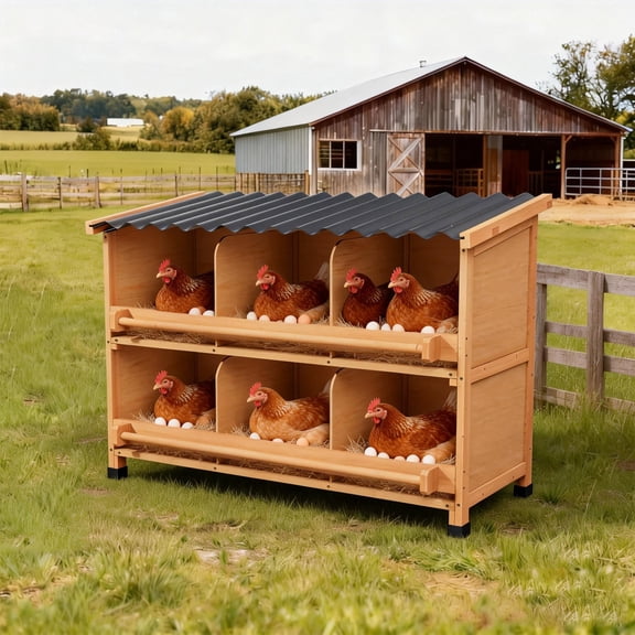 All-Weather Wooden Chicken Nesting Boxes with Entry Perch and Privacy Panel ,Fits 6 Hens