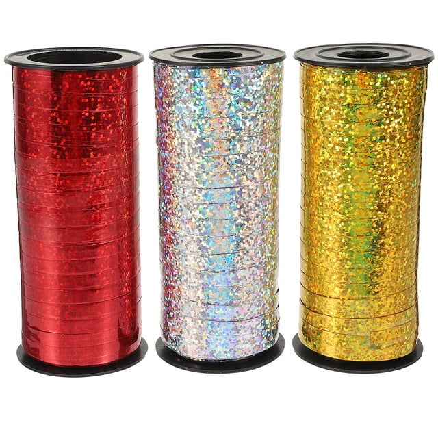 CIMAXIC 3 Rolls Shiny Balloon Ribbon Curling Ribbon Roll Metallic String Craft Ribbon for Wrapping Gift - 100 Yard Per Roll (Golden+Silver+Red),3543.3"X0.2"X0.04"