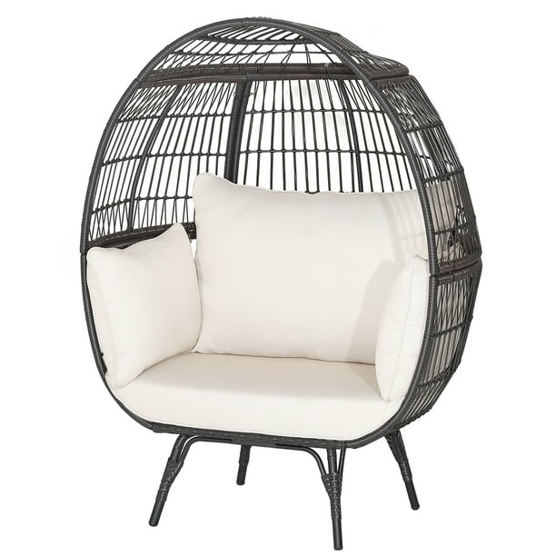 Costway Patio Oversized Rattan Wicker Egg Chair Lounge Basket 4 Cushion