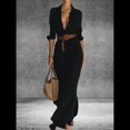 thumbnail image 4 of Vestidos Largos para Mujer, Otoño, Larga, Cuello Solapa, Botones, Elegante Vestido Camisero de Satén con Cinturón Negro XS, 4 of 6