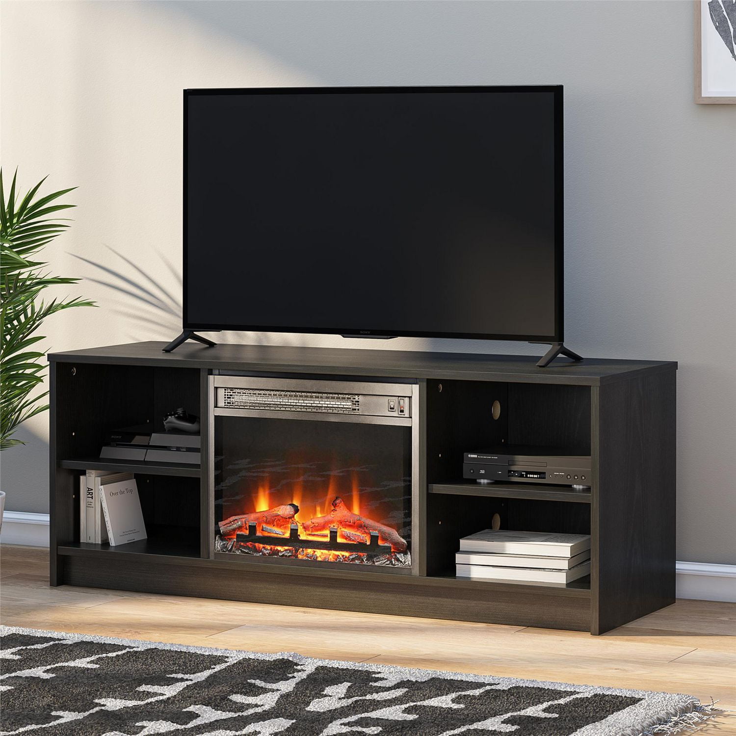 Mainstays Electric Fireplace TV Stand, for TVs up to 55",, Black Oak ...