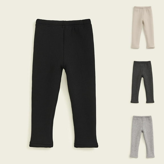 Swuxness Girls Fleece Leggings Full Length Pants Mid Waist Warm Thick Solid Color Casual Wear
