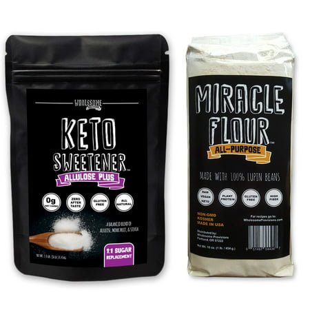 Keto-Friendly, Low Carb Baking Bundle, 1 lb Keto Sweetener Allulose Plus (0g net carbs), 1 lb Miracle Flour Lupin Flour (1g net carbs), 100% Made in USA (1