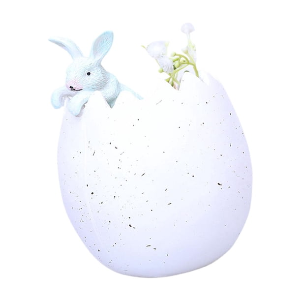 Decoración de huevo de conejo de Pascua, centro de mesa, estatua de Pascua para el hogar, conejo en Blanco Azul