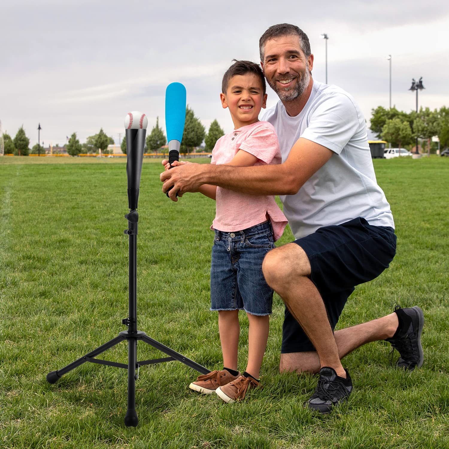 FITPLAY Baseball Batting Tee, 27" to 43" Adjustable Height with Tripod Stand Base, Black