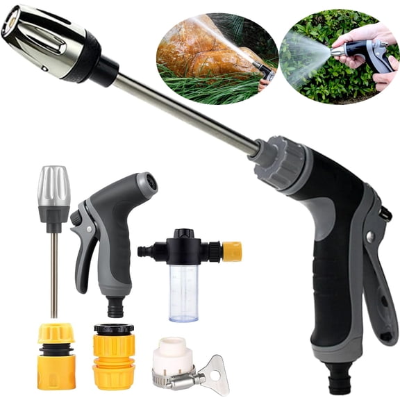 High Pressure Garden Hose Spray Nozzle for Car Washing and Yard Cleaning, Adjustable Water Spray Tool with Connector Set for Outdoor Use
