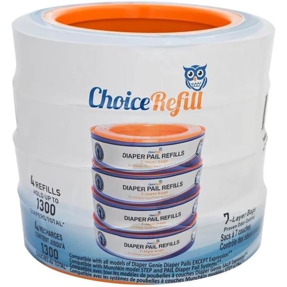 Compatible with Diaper Genie Pails, 4-Pack, 1300count