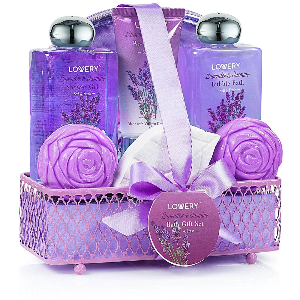 Spa Gift Basket Luxurious 7 Piece Bath & Body Set For Women, Lavender