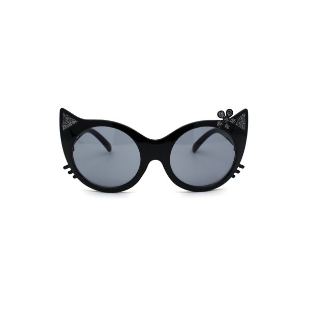 SA106 Girls Kitty Cat Ear Whisker Flower Cat Eye Sunglasses All Black