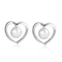 Cate & Chloe Harley 18k White Gold Plated Shell Pearl Heart Stud Earrings For Women