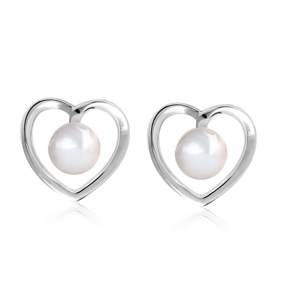 Cate & Chloe Harley 18k White Gold Plated Shell Pearl Heart Stud Earrings For Women
