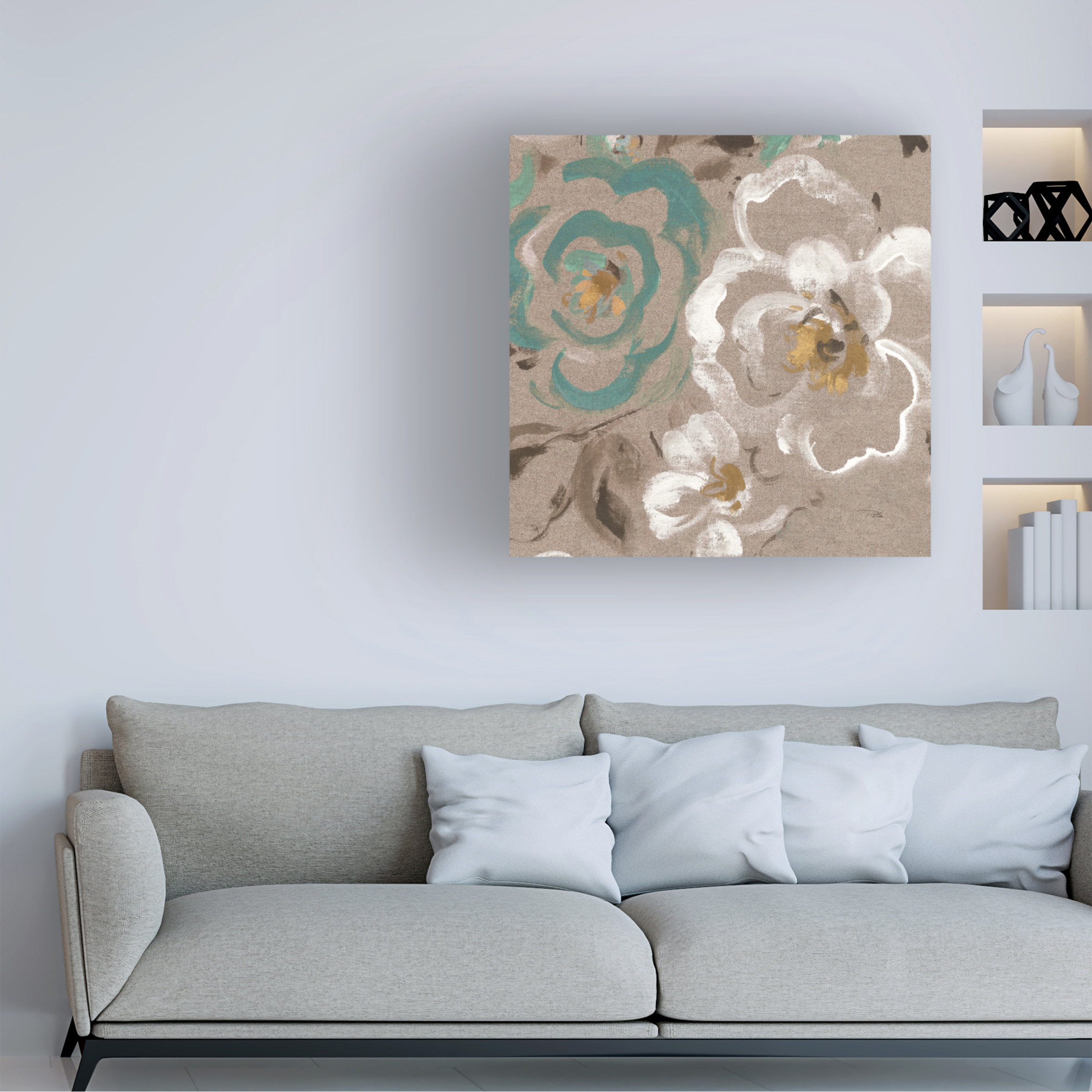 Trademark Fine Art 'Brushed Petals III Teal' Canvas Art by Pela