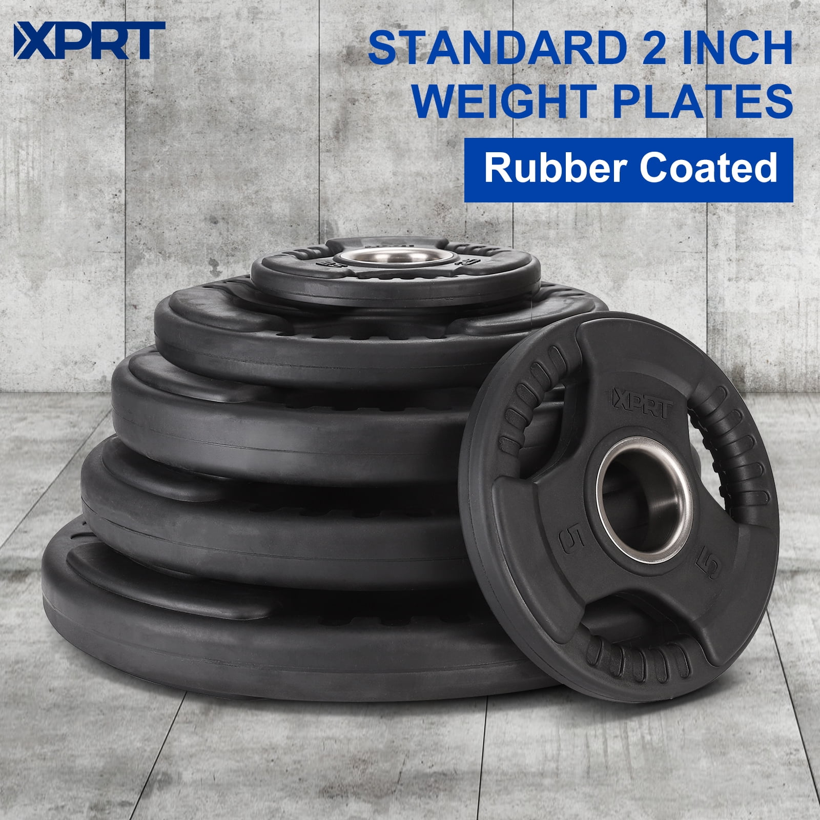 XPRT Fitness Olympic 2-Inch Grip Rubber Coated Weight Plates for Weightlifting,5LB Pair