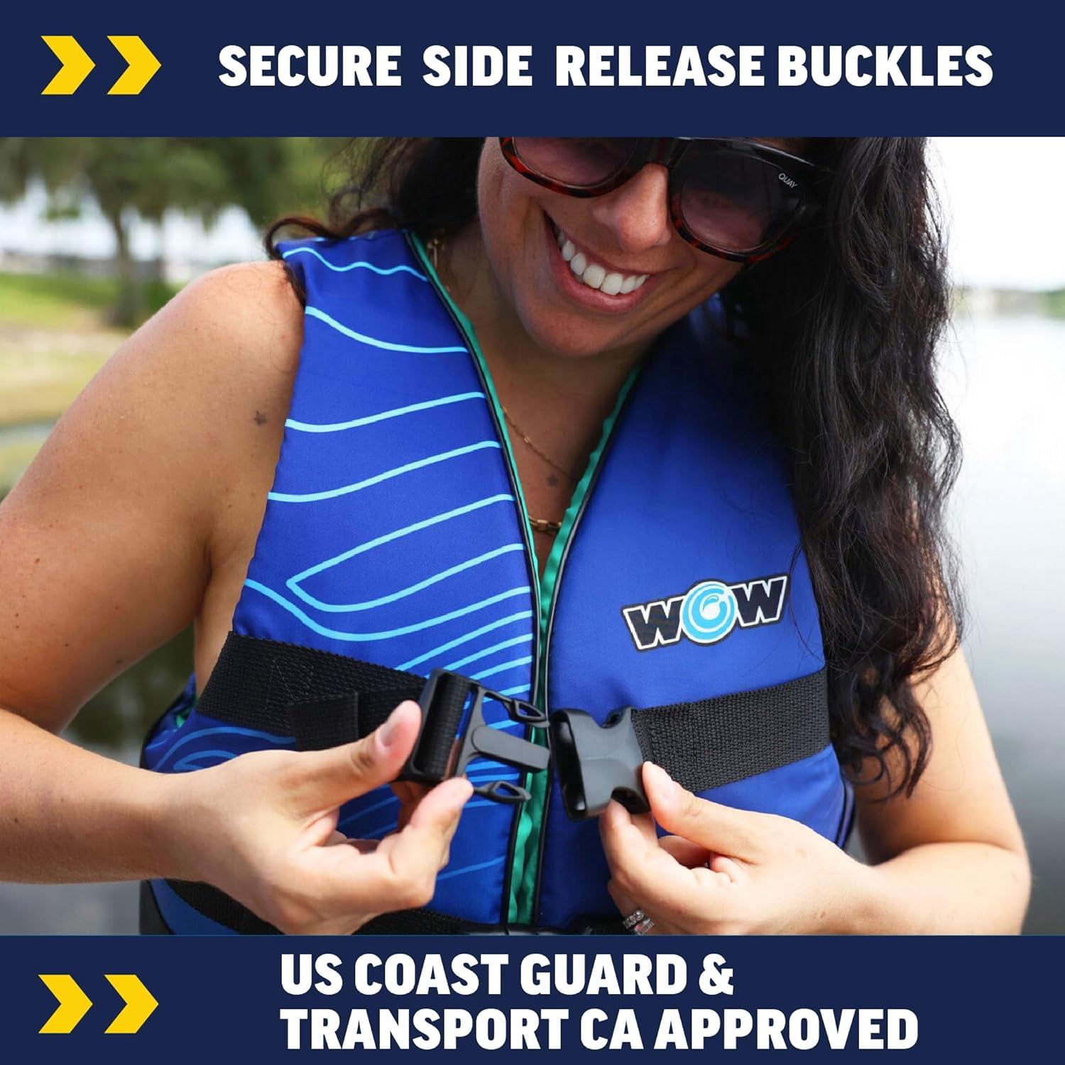 WOW Sports Polyester Life Vests S/M Blue, USCG Approved, Boating, Swimming, Watersports