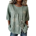 thumbnail image 4 of Zysthvn Plus Size Women Tops Summer Floral Tunic 3/4 Sleeve Womens T Shirts Crew Neck Drawstring, 4 of 5