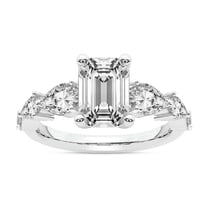IGI Certified 4 Carat Emerald Shape Lab Grown Diamond Engagement Ring | 14K White Gold | Frances Side Stone Diamond Ring | FG-VS1-VS2 Quality Friendly Diamonds