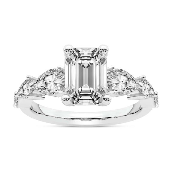 IGI Certified 1 Carat Emerald Shape Lab Grown Diamond Engagement Ring | 14K White Gold | Frances Side Stone Diamond Ring | FG-VS1-VS2 Quality Friendly Diamonds
