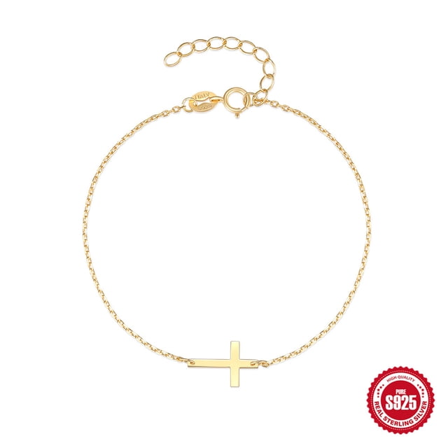 HESHPAWS S925 Sterling Silver Cross Bracelet for Women ,Adjustable Cross Faith Bracelet stylish and simple diamond studded Religious Cross Jewelry Confirmation Gift for Women (with Gift Box)