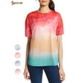 thumbnail image 2 of Spencer Women's Gradient Tie Dye T-Shirt Summer Short Sleeve Round Neck Blouse Casual Loose Tunic Tops (L,Red), 2 of 7