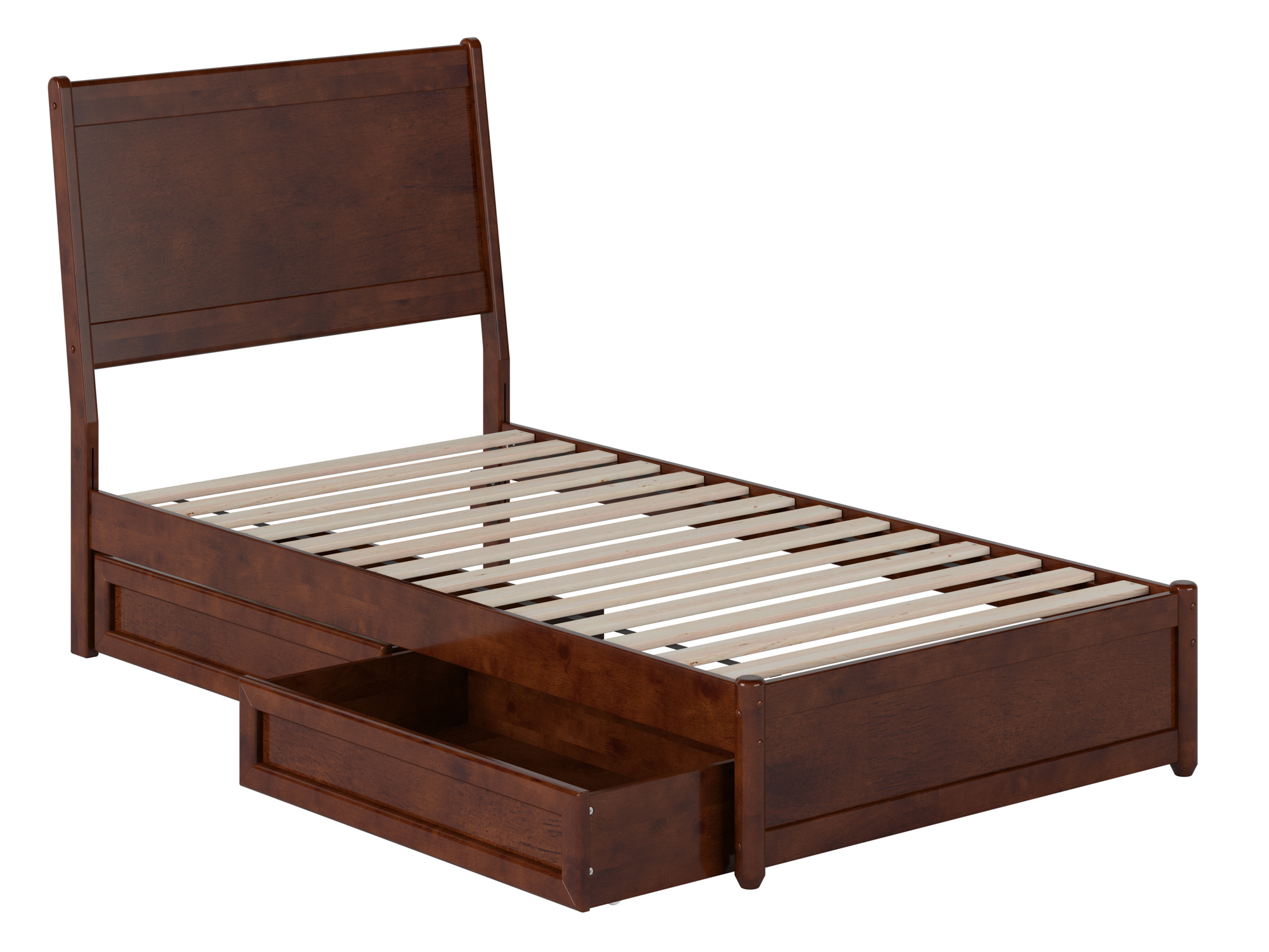 AFI Casanova Twin Solid Wood Platform Bed with Panel Footboard and Storage Drawers, Walnut