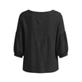 thumbnail image 6 of ZGRBOU 3/4 Sleeve Cotton Linen Shirts for Women Square Neck Button Loose Basic Tops Summer Casual Solid Daily T-Shirts, 6 of 6