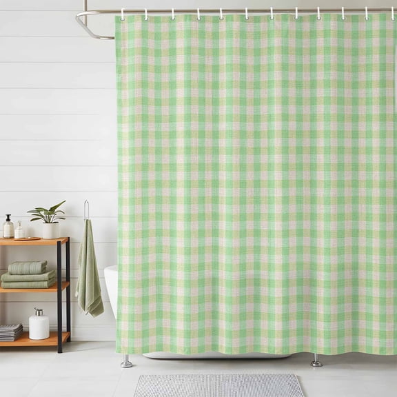 Shower Curtains for Bathroom, Sage Green Waterproof Fabric Shower Curtain, Grid Checkered Plaid Gingham Lattice Trellis Decorative Bathroom Curtain for Bathtub, 36"x72", No Hooks Included