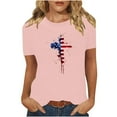 thumbnail image 2 of Cavosen Independence Day Shirts Women Petite 4th of July Short Sleeve Round Neck Shirts USA Flag Print Shirts Lady M Red White and Blue Casual Tops Funny Patriotic Tunic Tees 2025 Patriotic Blouses, 2 of 8