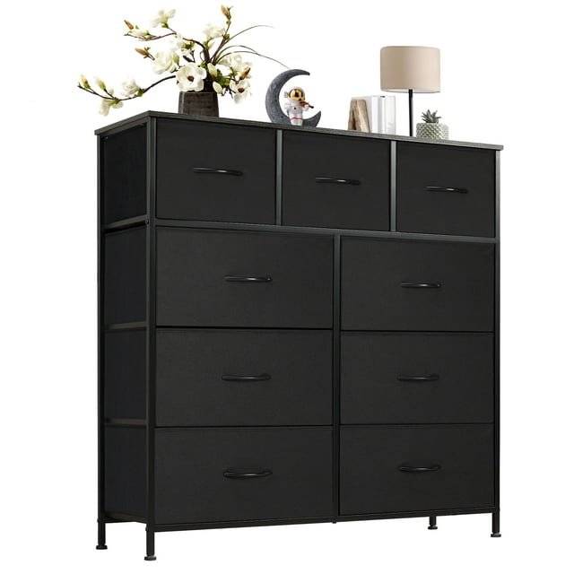 EDX 9 Drawers Dresser for Bedroom, Fabric Storage Organizer Tower Cabinet, Black