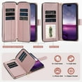 thumbnail image 2 of for iPhone 16e Wallet Case for Women Girls, PU Leather + TPU, Zipper Pocket Card Slots Kickstand Magnetic Clasp Crossbody & Wrist Strap Full Body Shockproof Heavy Duty Phone Cover, Rosegold, 2 of 8