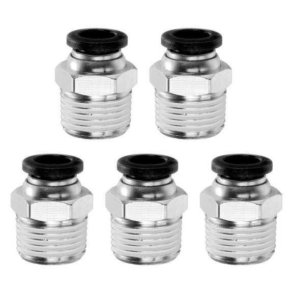 Uxcell 5pcs Push to Connect Fitting 8mm Tube OD x 3/8" NPT Thread Male Straight Quick Connector Copper Air Line Hose Fittings for Industry Air System PC8-N03, Black