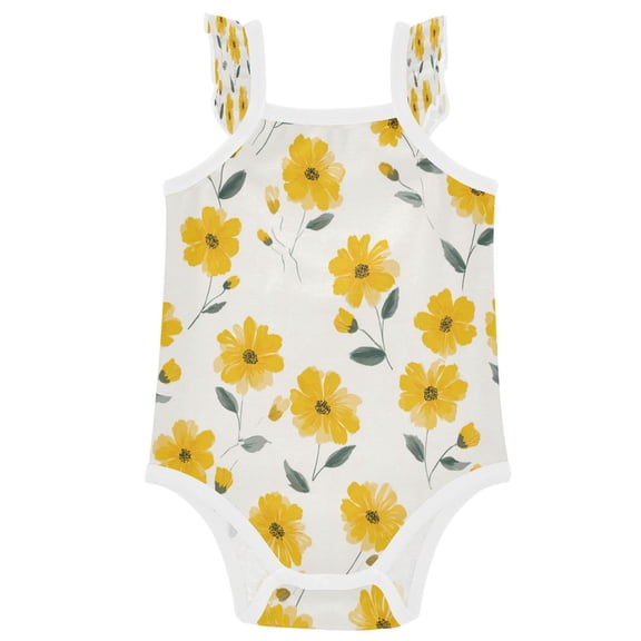TTYFWHD Infant Toddler Baby Girl Romper Spring Yellow Daisy Floral Ruffle Sleeveless Cotton Summer One Piece Bodysuit 3-24M