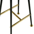 thumbnail image 3 of Elira 24" Backless Barstool with Handcrafted Mango Wood Saddle Seat | PVD Coating | Black Iron Legs | Gold Footrest, 3 of 3