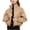 Khaki, variant on Lovskoo 2024 Winter Coats for Women Quilted Jacket Stand Collar Long Sleeve Short Outerwear Winter Warm Faux Leather Fall Cotton Padded Jacket Black