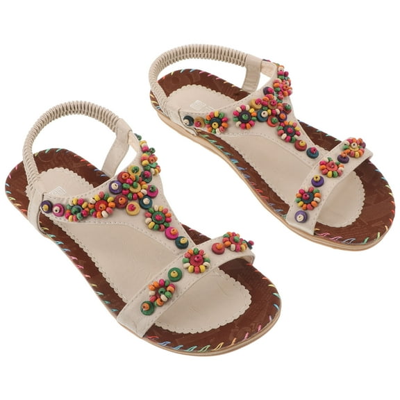 DRAFIDEEP 1 Pair Summer Boho Sandals Beige Lightweight Non Slip Sole for Women Casual Stroll