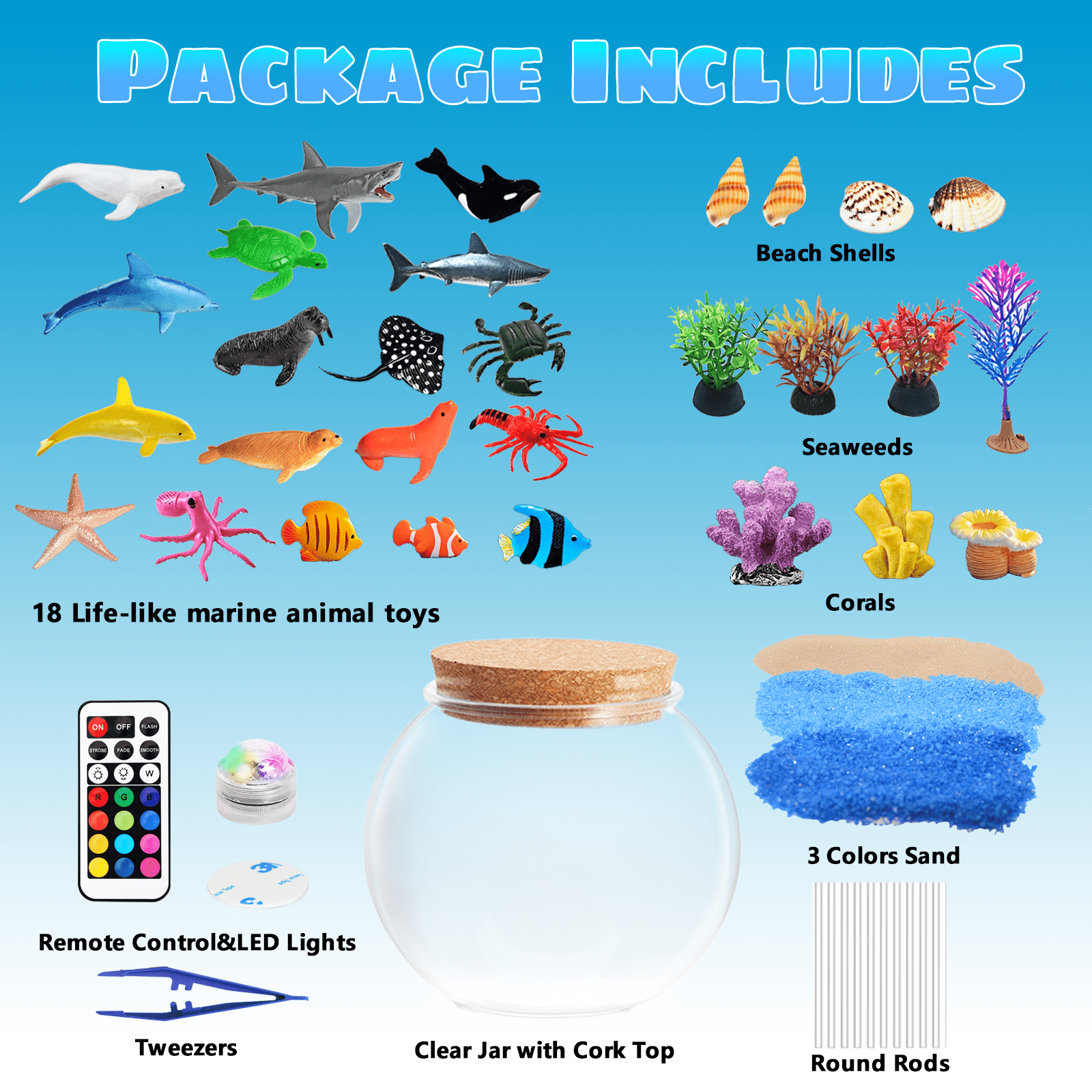Ocean Light Up Terrarium Craft Kit for Kids - LED Night Light Birthday Gift for Boys & Girls Ages 4 5 6 7 8-12, Ocean Themed Toys for Kids