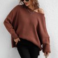 thumbnail image 4 of Cuello redondo de manga larga knit pullover Top mujeres moda Loose Pure color split hem suéter para citas, 4 of 7