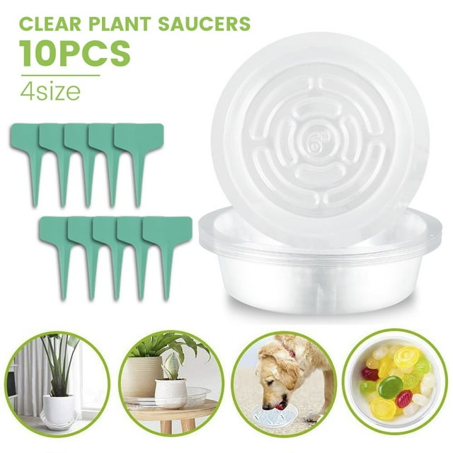 10pc Clear Plant Saucer Drip Trays Plastic Plant Pot Saucers Flower Pot Set