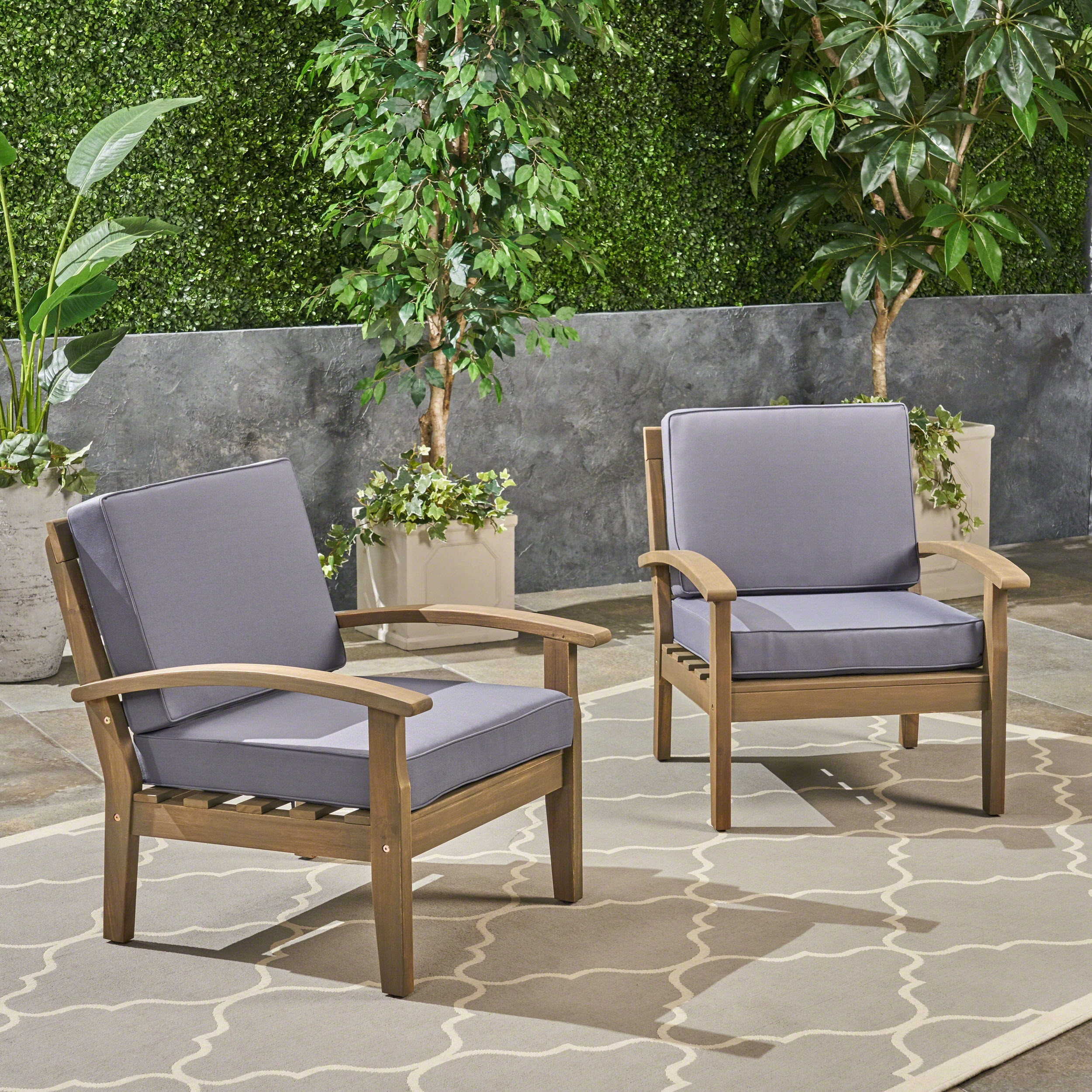 Outdoor Single Acacia Wood Club Chair, Comfort Leisure Seat for Patio Garden, Gray